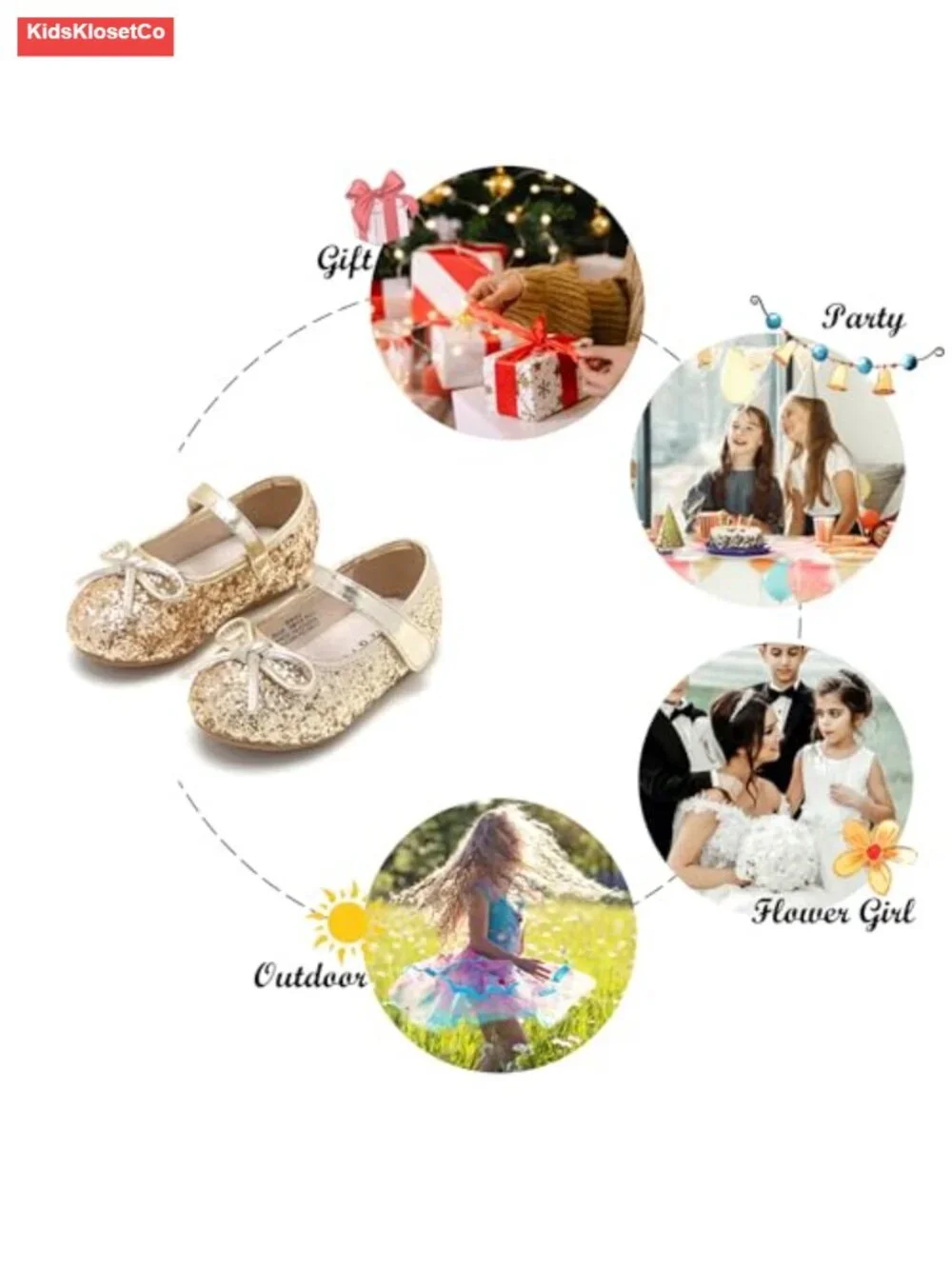 Toddler Girl Dress Shoes Ballet Flats Mary Jane with Bowknot Glitter